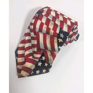 Beans Mcgee Mens Neck Tie All Graphic American Flag 100% Cotton Red White‎ Blue